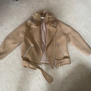 Fur trimmed moto jacket